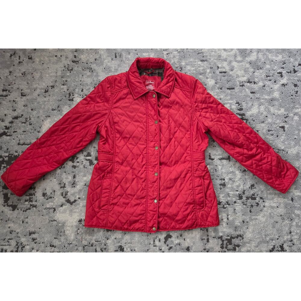 Vintage L.L. Bean Quilted Jacket -Large Red Preppy Collegiate Classic Cabincore